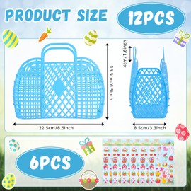 DoubleFill 12 Pack Easter Eggs Basket with Bunny Stickers for Easter Egg Hunts and Easter Eggs Festival Plastic Easter Basket Jelly Purse Jelly Basket Beach Bags Jelly Beach Bag Tote Gift Basket