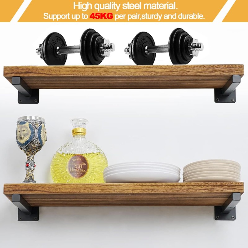 AYSUM 6 Pack Shelf Brackets Black 8 Inch Right Angle