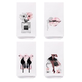 Pink and Black Bathroom Decor, Women Fashion Pink Hand Towels for Bathroom Set of 4, Girly Bathroom Decor, Womens Bathroom Decor, Black and Pink Bathroom Accessories, 16x24 Inches
