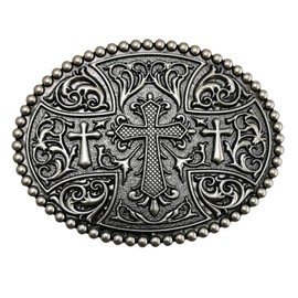 LAXPICOL Native American Big Heavy Duty Vintage Celtic Pattern Cross Oval Belt Buckle For Men Grey Tone