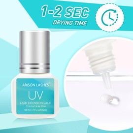 Arison Lashes UV Eyelash Extension Glue Safe and Mild Without Irritation Retention Maximum Adhesion for Semi-Permanent Extensions Profe（White Bottle Blue）