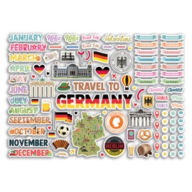 A4 Sticker Sheet Germany Landmarks Vinyl Stickers - German Berlin City Diary Travel Holiday Months Days Labels Scrapbook Journal #81385