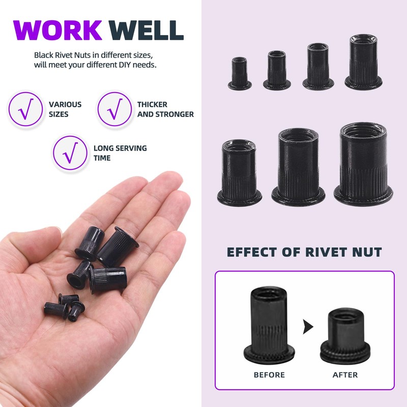 Swpeet 180 Pieces 7 Sizes Metric Rivet Nuts Kit, M3