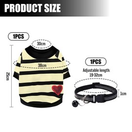 1 Striped Clothes And 1 Bell Collar, Cute Pet Clothes, Pet Dressing Supplies, Soft Pet T-Shirt.