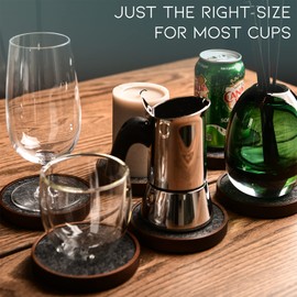 Wood Coaster for Drinks, 4.3 Inch, Set of 6, Absorbent and Insulation Felt Stackable Cup Holders, Coasters for Wooden Table, Designed by S1EGAN