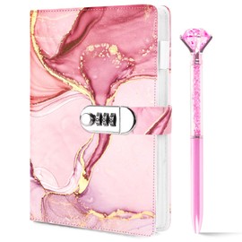 Koogel Diary with Lock for Girls Ages 8-12, A5 Journal with Lock 240 Pages, Kids Locking Secret Diary Writing Journal with Pen, Cute Birthday Gifts Stuff for Teen Tween Girls Age 8 9 10 11 12, Pink