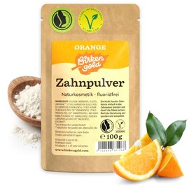 Birkengold Tooth Powder Orange Refill Bag 100 g Protects Enamel, 100% Natural Ingredients, No Foaming Agents and Preservatives, Natural Cosmetics, Vegan