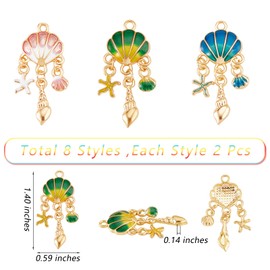 COGCHARGER 24 Pieces Shell Enamel Charm Pendant Ocean Theme Shell with Fishstar Pendant Light Gold for Jewelry Necklace Earring Making Crafts