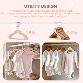 InfiniPower 30 Pack Kids Velvet Hangers, 11 Inch Baby Hangers with Non-Slip Design for Toddler Closet, Infant Clothes, Coats & Skirts, Pink