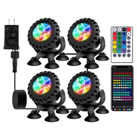 HOSPAOP Pond Lighting, Underwater Light, Pool LED, Pool Lighting with Remote Control, Bluetooth App, RGB, IP68 Waterproof and Suction Cup for Pool, Waterfall, Garden Pond, Aquarium Lighting (4 in 1)