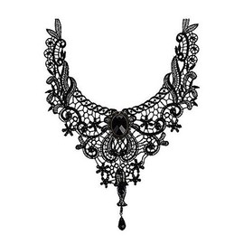 iwobi Black Jewel Lace Tattoo Choker Chain Lolita Bead Pendant Gothic Collar Necklace for Wedding Birthday Hallowen Party