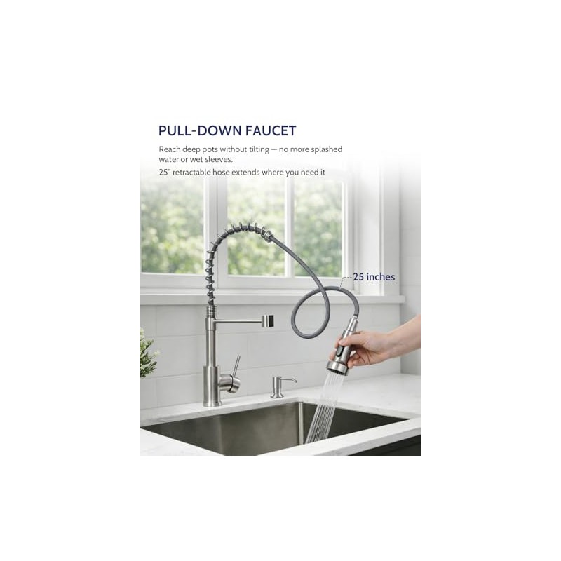 LUFEIDRA Kitchen Faucet with Pull Down Sprayer and Soap Dispenser,