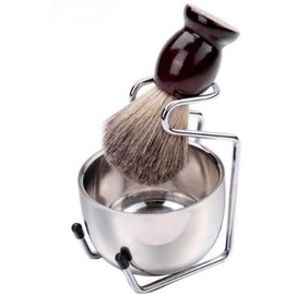 POFET Shaving Bowl and Brush Set Gift Set Badger Hair Shaving Brush Stainless Steel Bowl Shaving Brush Holder Super Shaving Set