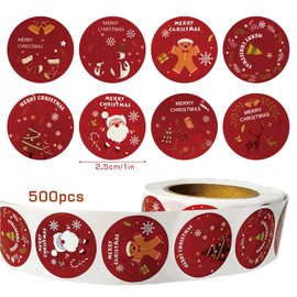 Round Christmas Sticker500pcs Christmas Pattern Stickers Christmas Envelope Sealing Sticker Decorative Tag StickersChristmas Gift Party Decoration Round red roll Sticker
