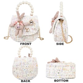 ZWI-player Little Girls Princess Purses Cute Crown Crossbody Bag Handbag with Pearl Handle for Kids Toddler (rabbit-bag-white)
