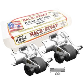 2 Pack, Rack-Strap, The Original American Made Ladder Rack Tie-Downs, Round Mounting Bracket, RS3Z Silver 2 Inch Diameter Round Mounting Bracket, Bolt Mounting Hardware Included, 8 Foot Black Strap