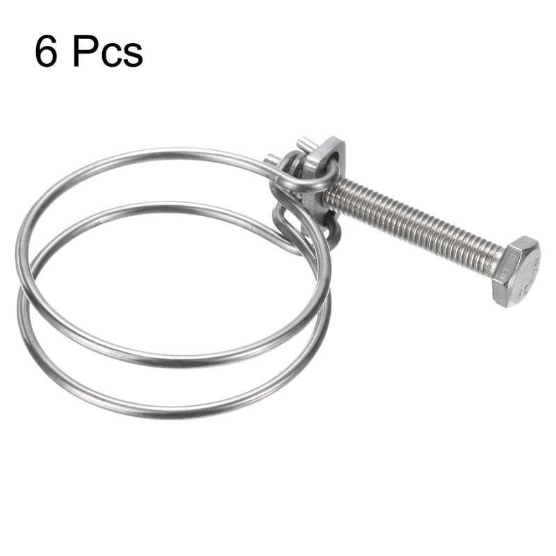 sourcing map 6Pcs Double Wire Hose Clamp, 53-60mm Adjustable Stainless