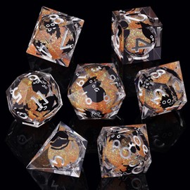 ORUZA 7 Piece Polyhedral Quicksand Dice Set, DND Liquid Core Cat Dice D4 D6 D8 D10 D12 D20 D% for Dungeons and Dragons RPG MTG Pathfinder Role Playing Game Dice