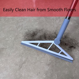 Drcoevo Multifunction Magic Silicone Broom Sweeper, Rubber Household Squeegee Push Broom with 61" Long Handle for Cleaning Indoor Smooth Floor Bathroom Kitchen Glass Shower Water Pet Hair, Grey