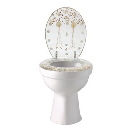 Clear Resin Toilet Seat with Dried Flowers, Stainless Steel Hinges, Ergonomic Design, Easy Clean, Noise Reduction, Ideal for Most Toilets (Clear)