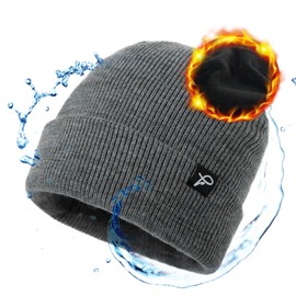 TOP-EX Men's & Women's Winter Beanie Waterproof, Fleece Lined Knit Cap Big Heads – Durable Water-Proof Hat for All-Weather Warm Rain, Gray X-Large XL XXL Extra Large Big Head Oversize