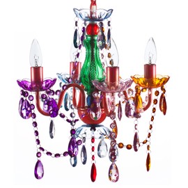 gypsy color The Original Brink House 4 Light Multicolor Hardwire Flush Mount Chandelier H17.5”xW15”, Red Metal Frame with Multicolor Glass Stem and Acrylic Crystals