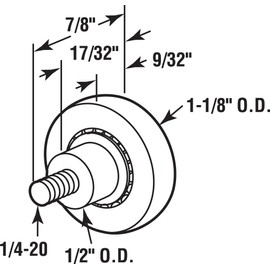 Prime-Line R 7228 Drawer Slide Roller, 1-1/8 inch Outside Diameter, Plastic Wheel, Convex, Ball Bearing (2-pack),White