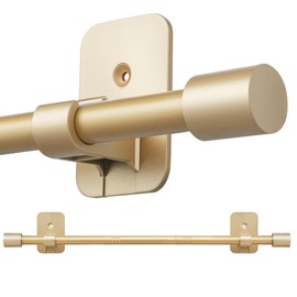 Curtain Rods No Drilling for Windows 28 to 36 Inch, 5/8" Adjustable Gold Curtain Rod, Renter-friendly with Adhesive Brackets for Drill-free Installation.