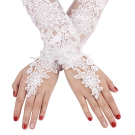 Ladies White Lace Gloves Long Fingerless Gloves Bridal Wedding Gloves Evening Gloves Finger Loop Gloves Princess Gloves Fancy Dress Costume Party Gloves Handwear Accessories for Prom Opera Communion