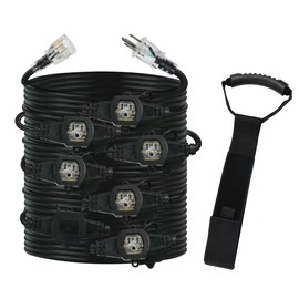 30FT 12 Gauge Multi-Outlet Outdoor Extension Cord, 8 Evenly Spaced Weatherproof Outlets, Great for Stage Backdrops, Landscape Garden Lighting, Christmas Decorations