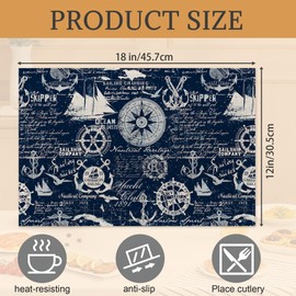 Nautical Navy Blue Placemats Set of 6,Washable Heat Resistant 12×18 Inch Linen Table Mats Caribbean Sailing Place Mats for Party Outdoor Dining Décor