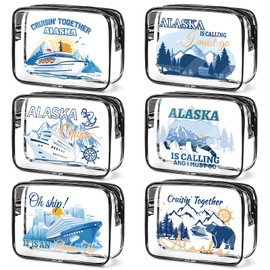 Falueqg Alaska Cruise Essentials, 6Pcs Clear Alaska Cruise Makeup Bags, Waterproof PVC Cosmetic Bag with Zipper Pouch, Alaskan Travel Must Haves, Alask Cruising Souvenirs Gifts for Women Girls