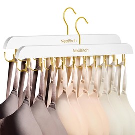 Bra Hanger for Closet Organizers and Storage | Space Saving Wooden Hanger | 20 Steel Hooks for Tank Tops, Camis, Hats, Lingeries, Belts, Ties, Scarfs Holder| 360° Rotating Non-Slip (1, 2 Pack White)