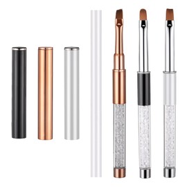 LXUEJIE 3 Pcs Gel Nail Brush Set, Oval, Flat & Angled Tips, Rhinestone Handle Nail Art Design Brushes, Professional Gel Brushes, UV Gels Acrylic Builder Brush Kit for Manicure Nails DIY