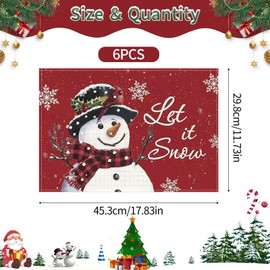 NVGVUP Set of 6 Place Mats Christmas Washable, Linen Place Mats, Snowman Place Mats Christmas, Red Christmas Placemats, Christmas Place Mat for Table Decoration (45.3 x 29.8 cm)