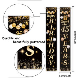 PAKBOOM Happy Birthday Cheers to 45 Years Black Gold Yard Sign Door Banner 45th Birthday Decorations Party Supplies