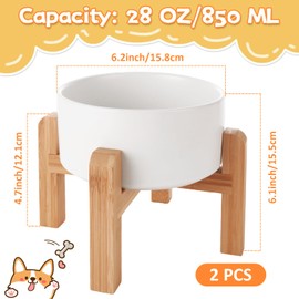 LOPYXBR 850 ML/28 OZ Ceramic Dog Bowls with Stand Set of 2 Food and Water Bowls for Small Dogs White Raised Dog Food Bowls for Large Dogs Ceramic Dog Bowls Elevated for Small and Medium Breeds