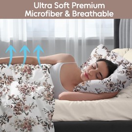 LONAVA Floral California King Size Bed Sheet Set, 6 Piece, Deep Pocket Light Grey Fitted Sheet, Comfy & Breathable Patterned Flat Sheets, 100% Brushed Microfiber, Tropical Flower Printed