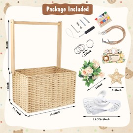 Wisreach Wooden Baby Shower Crate Closet, Foldable Handwoven Storage Basket for Baby Shower Gifts, Welcome Gift Basket for Newborn Boys Girls, Pregnancy Gifts for New Parents