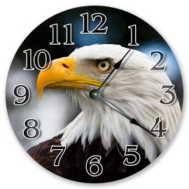 Sugar Vine Art Bald Head Eagle Silent Non Ticking Round Battery Operated Handmade Hanging Large 10 Inch Wall Clock for Bedroom Office Cottage Decoration