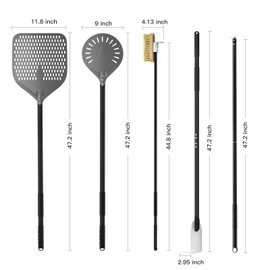 G.a HOMEFAVOR 5-Piece Pizza Oven Accessories, 12" × 15'' Perforated Pizza Peel, 9" Round Turning Peel, Pizza Oven Cleaning Brush, Ash Rake, Pizza Fork, Pizza Kit for Professional Chef or Pizza Lover