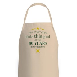 80th Birthday Apron 80 Kitchen Cooking Gift for Him Her (Natural)