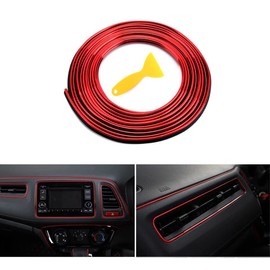 Car Interior Moulding Trim, 16.4ft/5M Universal Car Gap Fillers Automobile Moulding Line Decorative Accessories DIY Flexible Strip Garnish Accessory with Installing Tool - Red