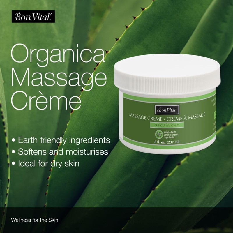 Bon Vital' Organica Massage Creme, Professional Massage Therapy Cream with