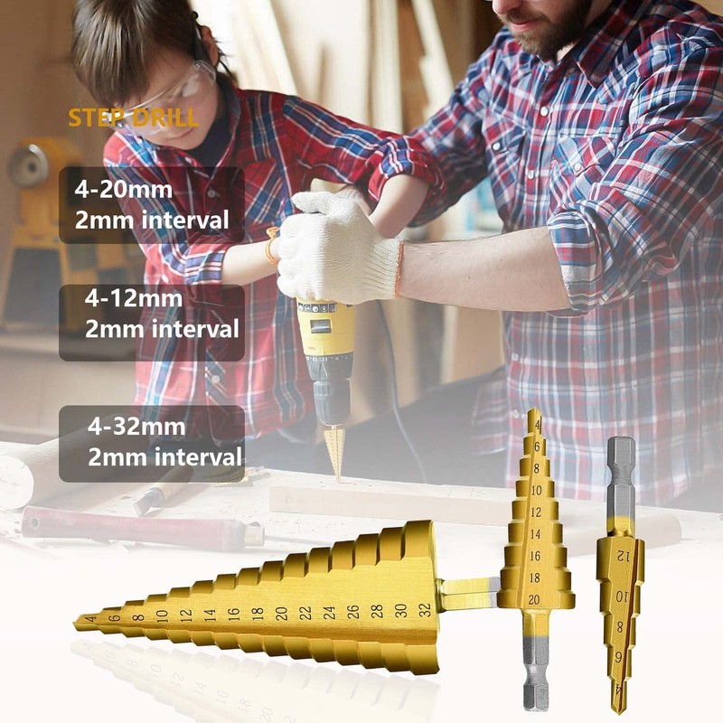 Tworider 3pcs Metric Step Drill Bit, Hss Step Drill Bit