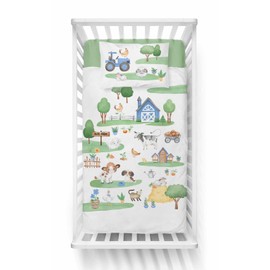 Children's Bed Linen Set Farm Motif, 100 x 135 cm Duvet Cover, 40 x 60 cm Pillowcase, 100% Cotton, Farm Design, Ökotex (Blue)