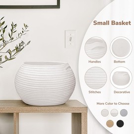 Goodpick Small Cotton Rope Storage Basket, White Round Basket organizer for Socks, Dog Toys, Towels, Cute Baby Basket for Living Room, Bedroom, Nursery, Towel Baskets for Bathroom, 10 x 8.3 inches