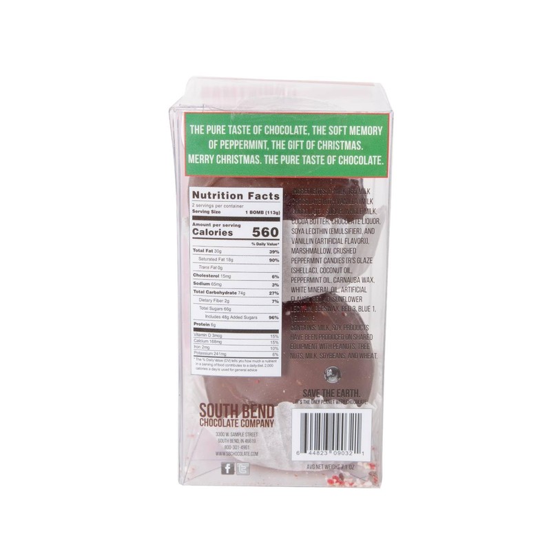 South Bend Chocolate Company Hot Chocolate Bomb with Peppermint Flakes,