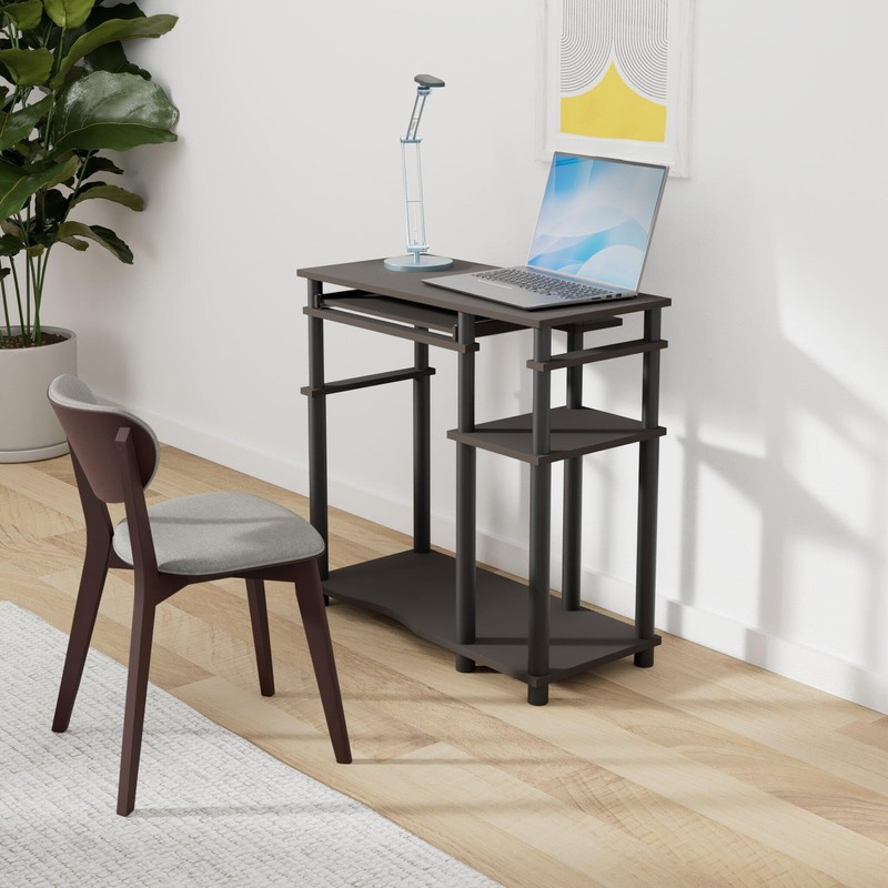 Furinno Abbott Computer Desk with Bookshelf, Espresso/Black