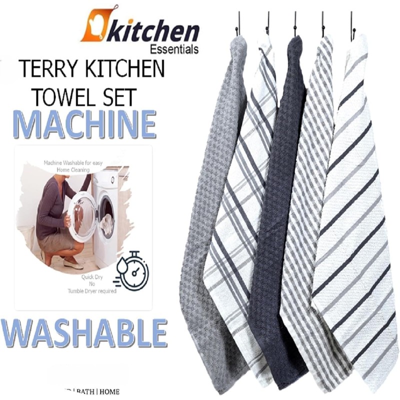 BLOOM BLENDS Pack of 5 Terry Cotton Kitchen Tea Towels